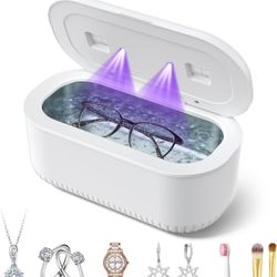 48Khz Ultrasonic Jewelry Cleaner, 30W Ultrasonic Cleaner with UV Lights and Dual Brush Ports, 3Modes Jewelry Cleaner Ultrasonic Machine with Digital T