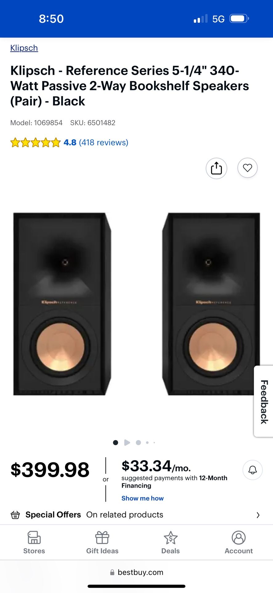 Klipsch Bookshelf Speakers Pair