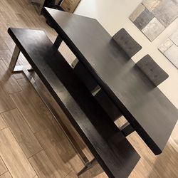 Table and bench (black wood)