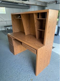Wood Desk with Hutch and Drawers