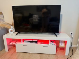 White TV Stand with LED Lights