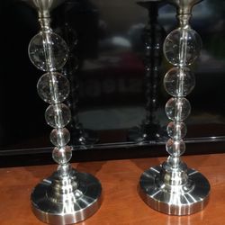Pair Of Tall Crystal Candle Sticks Or Lifts 