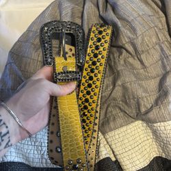 yellow leather rock star karma belt
