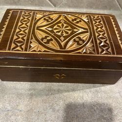 Vintage Carved Inlaid Wooden Box from Russia