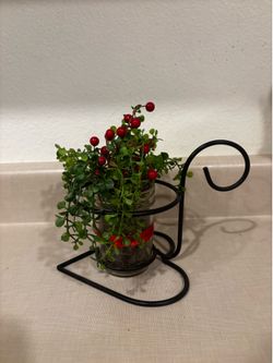 Cute small iron heart vase with red berries