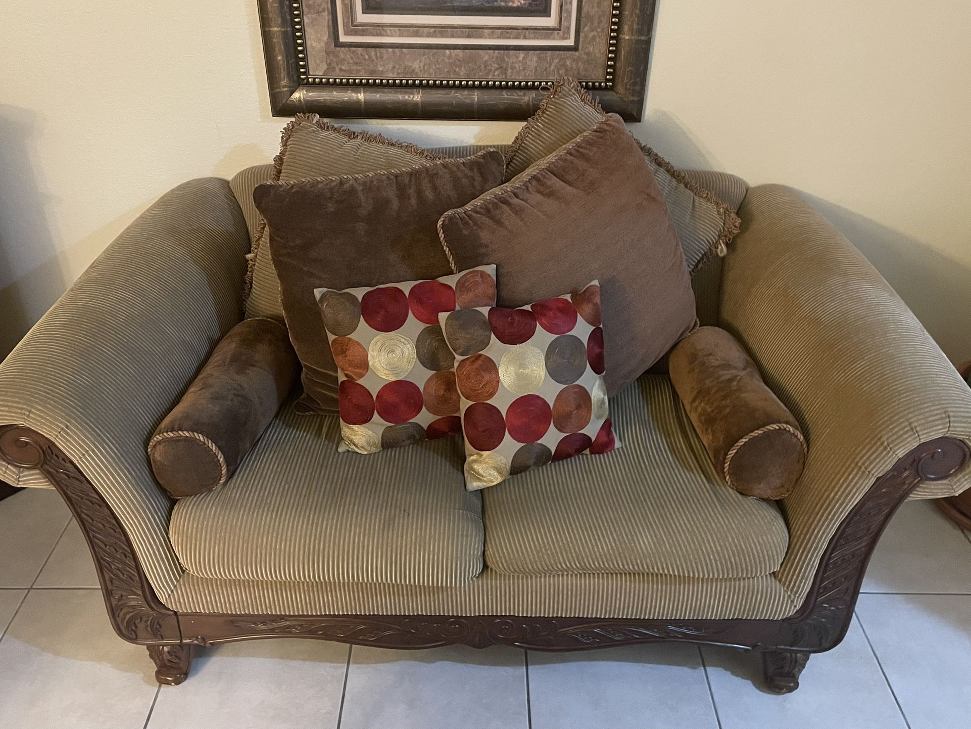 Wood Sofa With Pillows