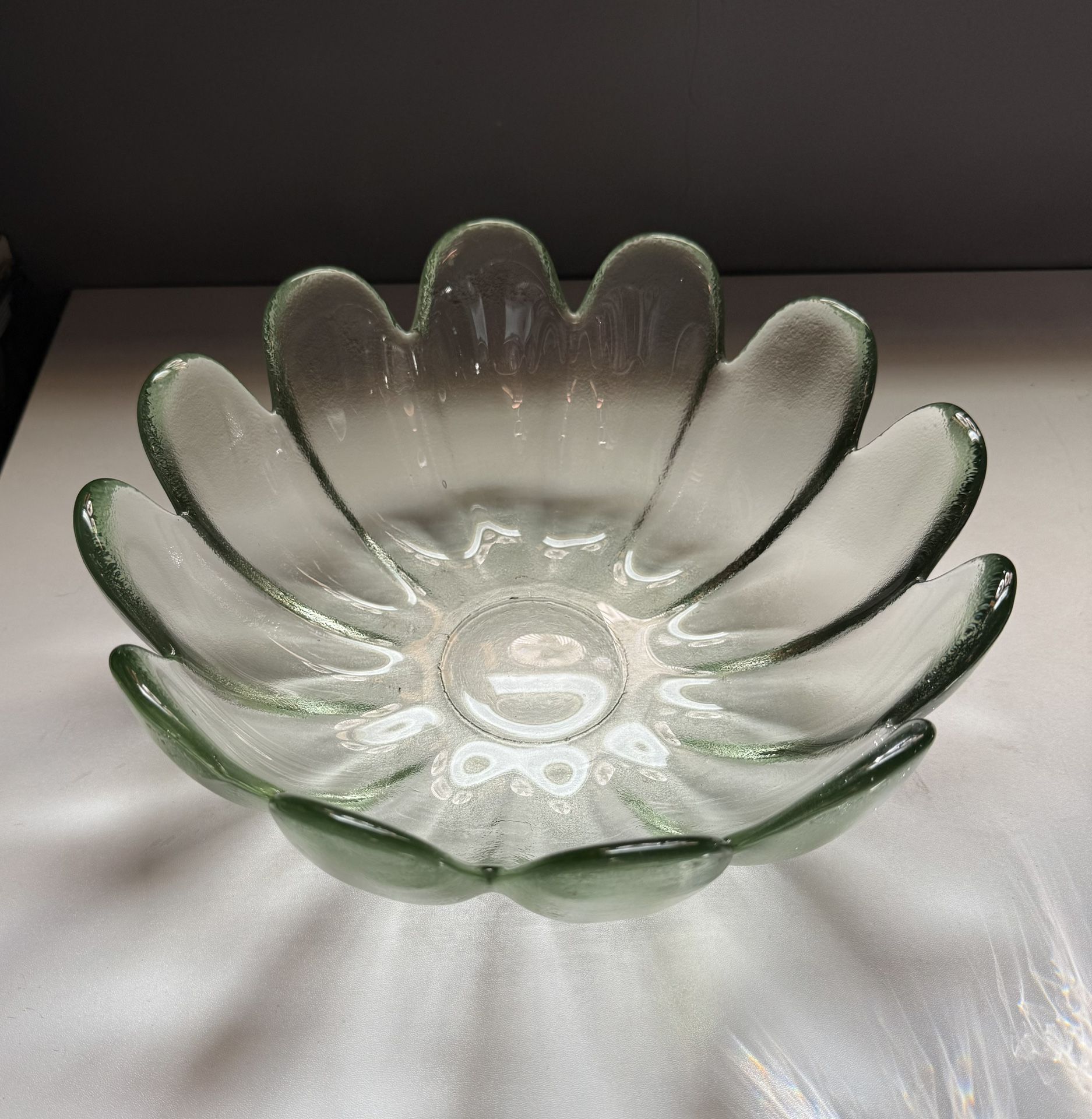 Vintage Thick Glass 12 Petal Lotus Bowl