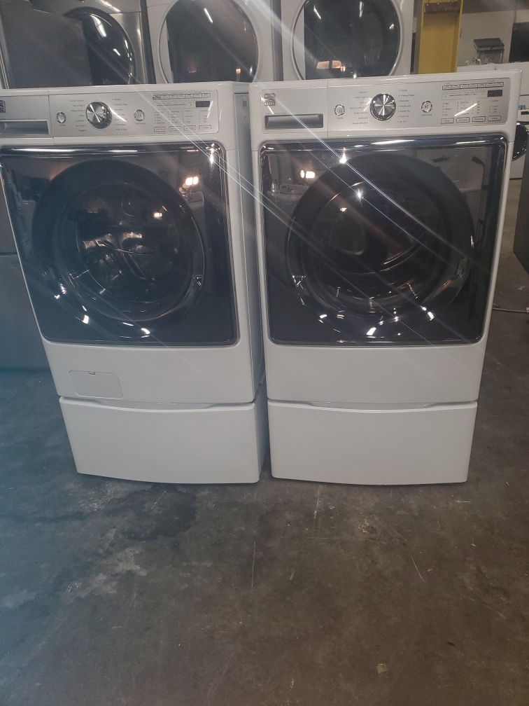 🔥🔥Kenmore washer and electric dryer set jumbo side with pedestal good condition 90 days warranty 🔥🔥