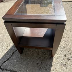 Wood End Table With Glass Top