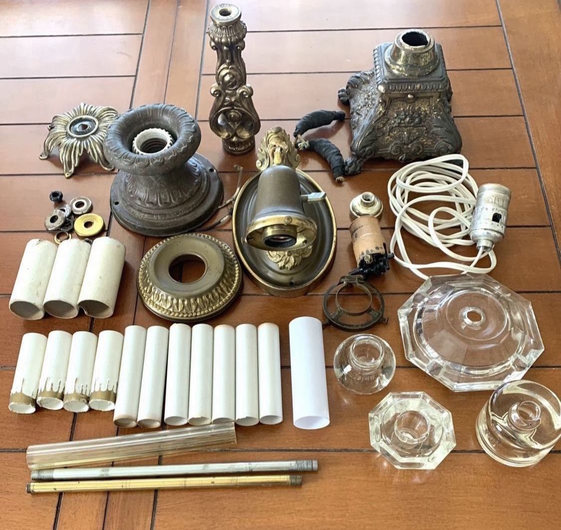 Lot of Antique Light Fixture / Lamp Parts