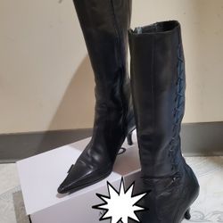 STYLISH SPRITE WOMEN KNEE HIGH BLACK LEATHER BOOTS