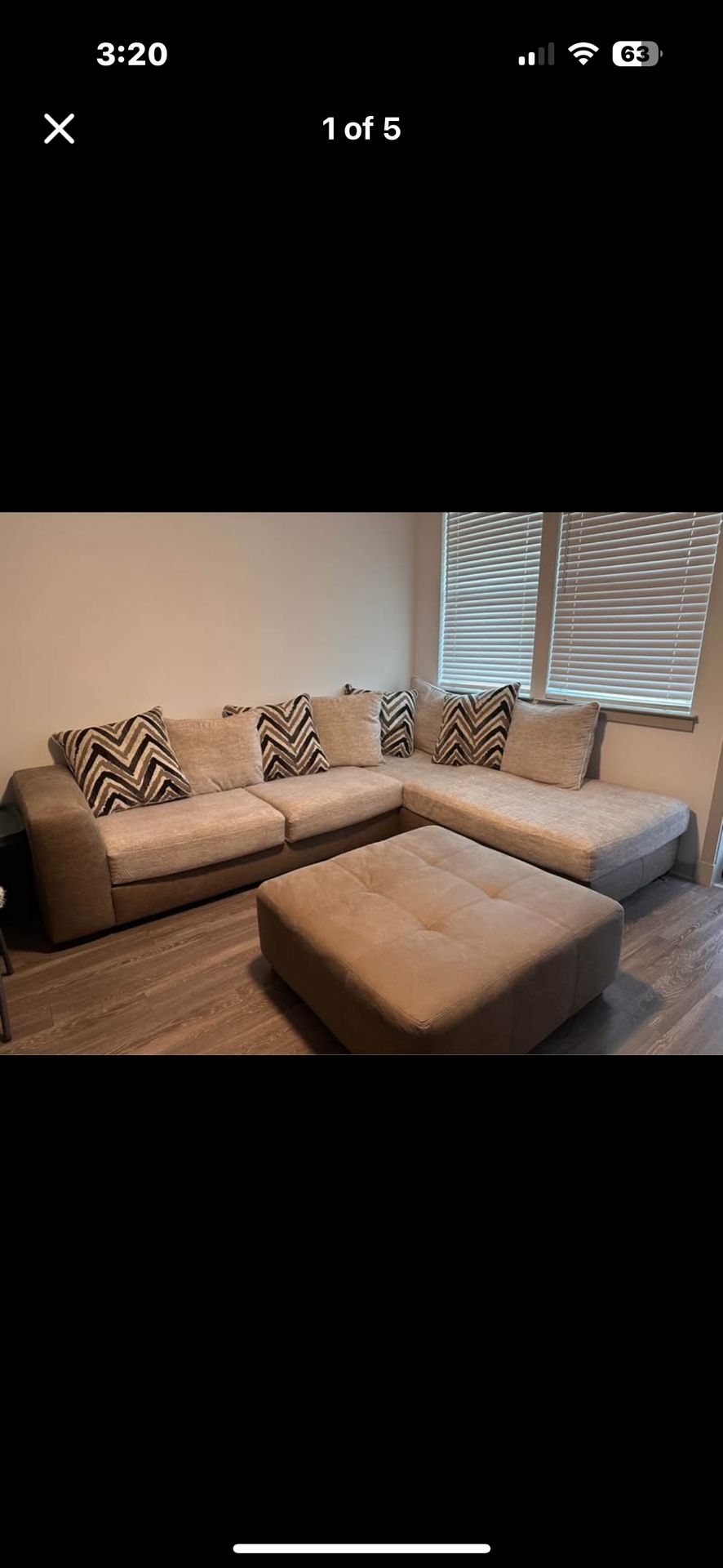 Beige 2 Pc Sectional (with Ottoman)