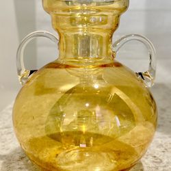 Vintage Amber Colored Round Glass Vase 