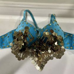 Blue & Gold Chain Festival Bra | EDC | Rave Bra | gypsy Bra | Coachella Bra | Size medium/large