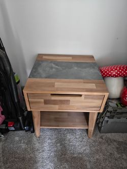 Wood and Stone Top Nightstand with Drawer