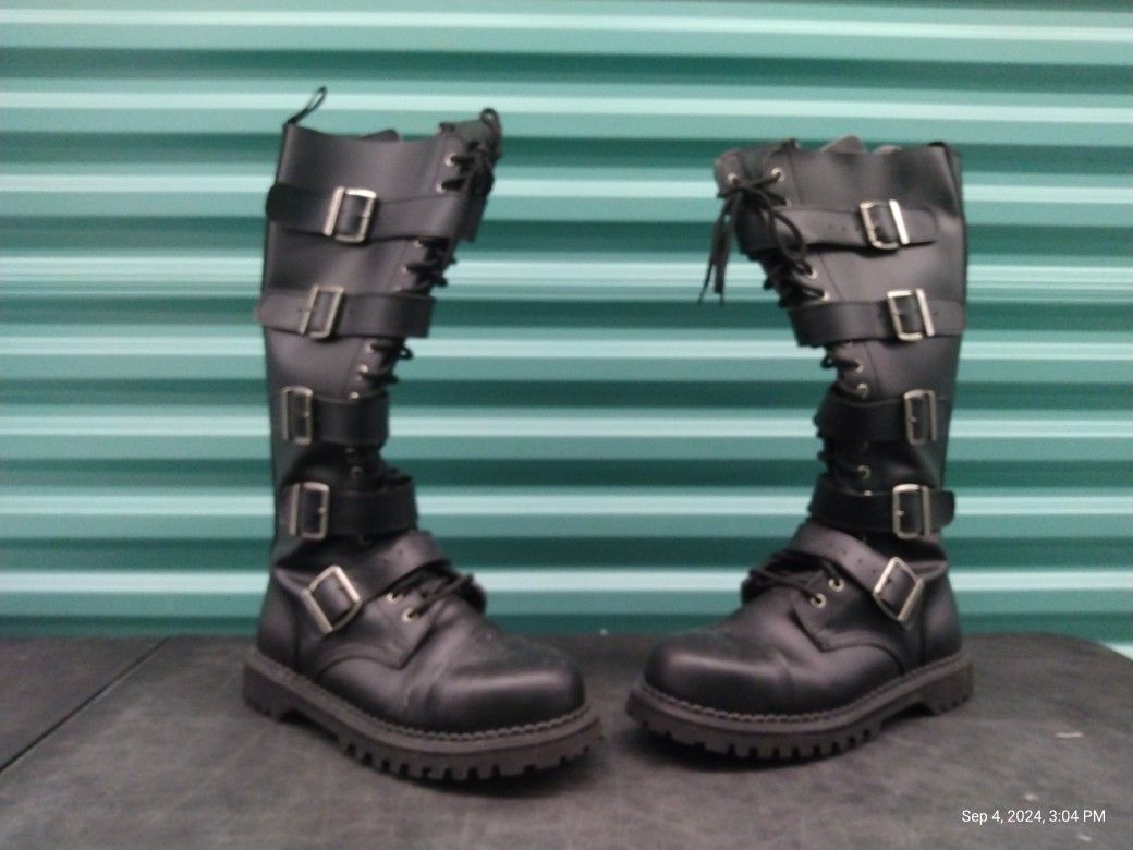 Boots Gothic High Black Buckles Costume Halloween