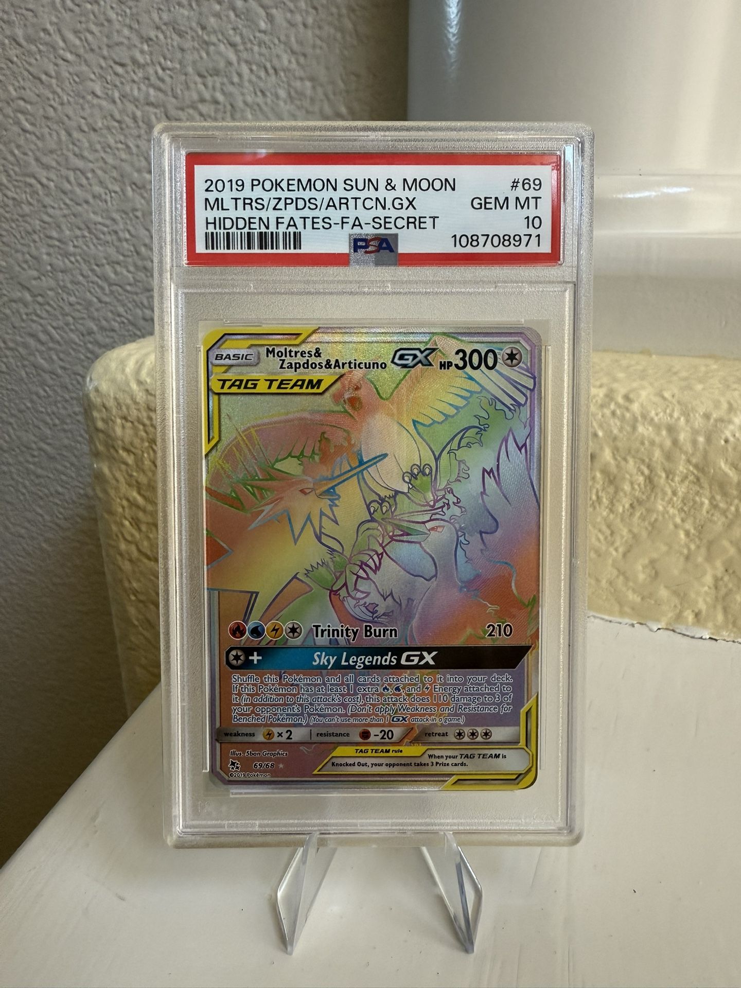 2019 POKEMON SECRET SUN & MOON FULL ART/MOLTRES & ZAPDOS & ARTICUNO GX PSA 10