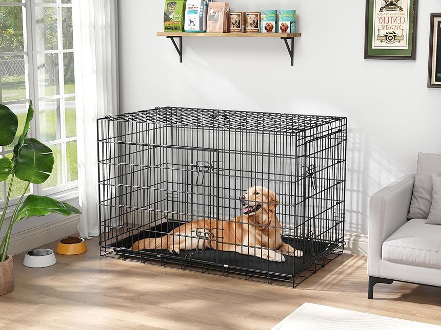 Medium Size Double Door Folding Wire Dog Crate with Divider Panel