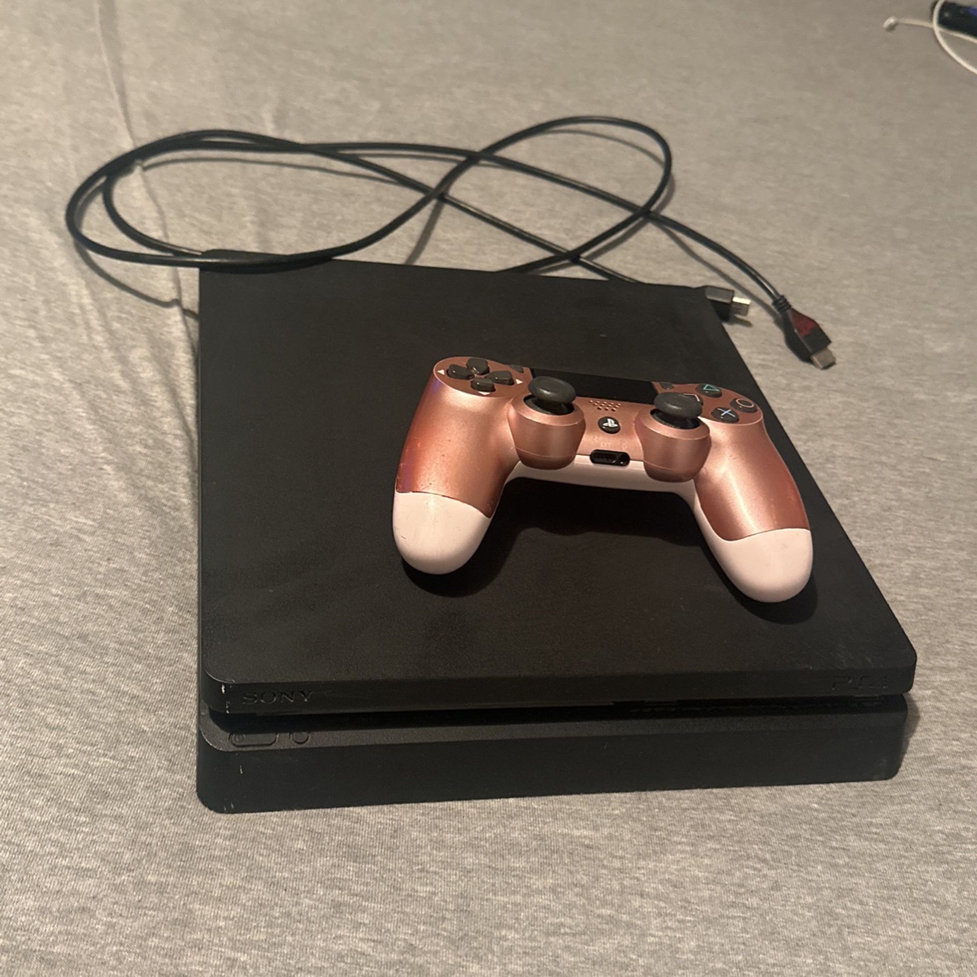 Ps4 With Controller, Usb Cable, Headphones, And Games
