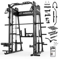 Mikolo M11 Smith Machine Home Gym, 2200LBS Power Rack with Functional Trainer, Cable Crossover, LAT Pulldown, Low Row, Landmine and Plate Storage for 