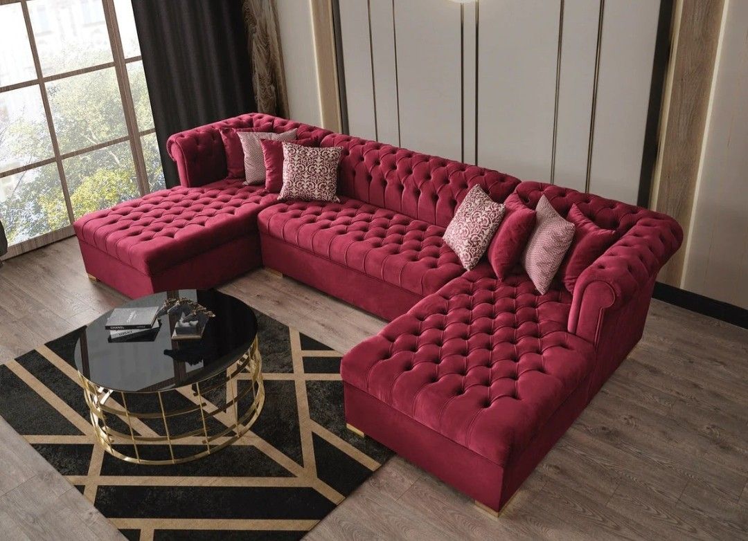 Lauren Maroon Velvet Double Chaise Sectional