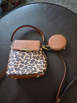 Light brown and leopard print small bag