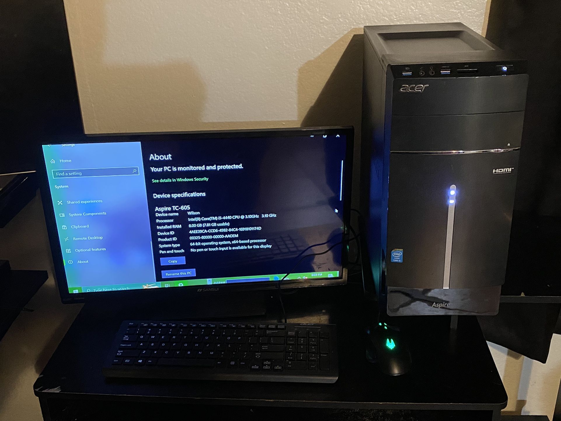 Acer Computer Desktop with Monitor