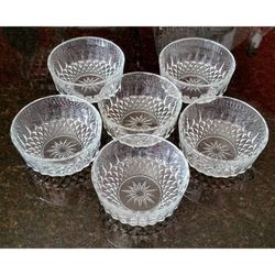 Vtg Arcoroc France Diamant Small 4" Clear Fruit Glass Bowl - Set of 6