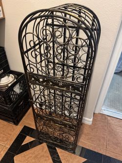 Wrought Iron Wine Rack Cabinet – Scroll Design with Lockable Door
