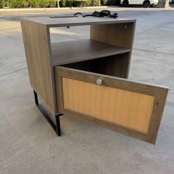 New In Box 19x16x22.5 Inch Tall Nightstand Side Table With Electric Outlet And Color Changing LED Strip Light Bed Side Cabinet 