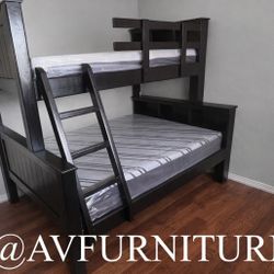 Full Twin Bunk Bed And 2 Memory Foam Mattresses 