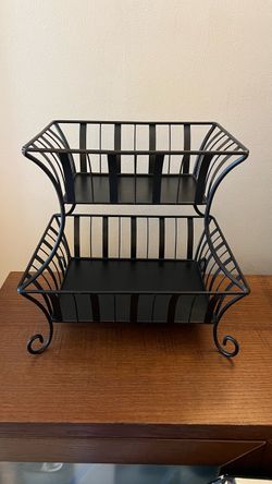 Vintage 1990s Wrought Iron Two-Tiered Storage Basket