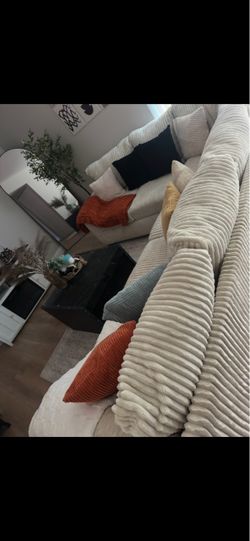 Large Cream Corduroy Sectional Sofa