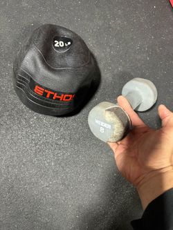 20lbs Slam ball and 8lbs neoprene dumbbell