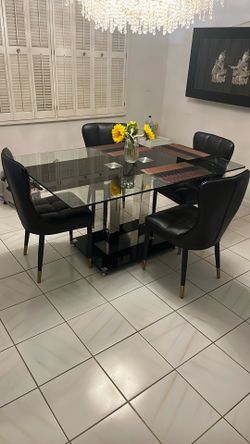 Modern Glass Chrome And Black Dining Room Table