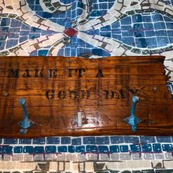 Rustic Handmade Wooden Wall Sign Hanging Coat Rack