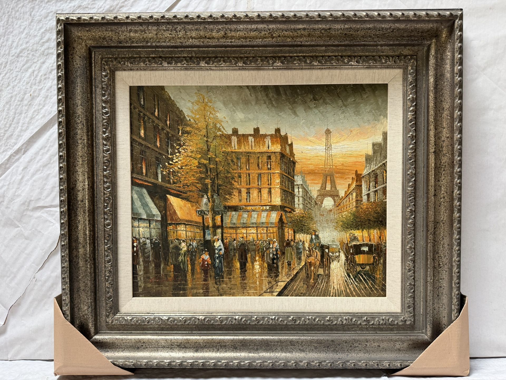 Paris ~ Hand-Painted Oil Painting Wooden Frame 37” x 33”