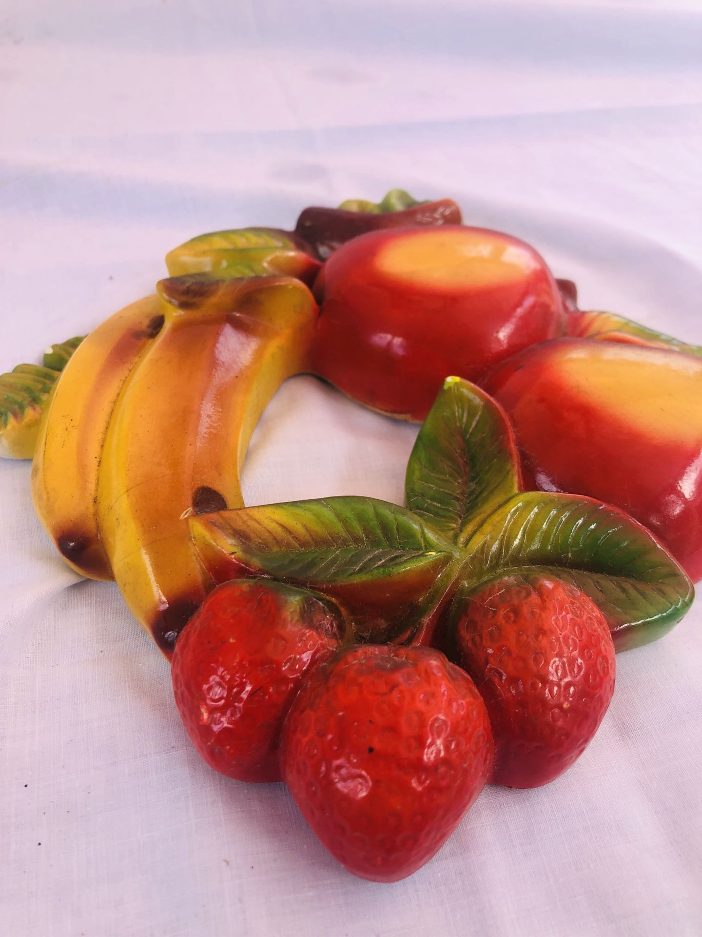 Antique chalk ware excellent condition banana, apples and strawberry 9 x 10 inches