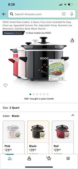 KOOC Small Slow Cooker, 2-Quart, Free Liners Included for Easy Clean-up,  Upgraded Ceramic Pot, Adjustable Temp, Nutrient Loss Reduction, Stainless  Steel, Round