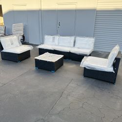 6pc Armless Outdoor Patio Wicker Chair And Table Set