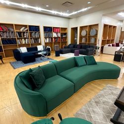 Green Velvet Modern  Modular Sectional 