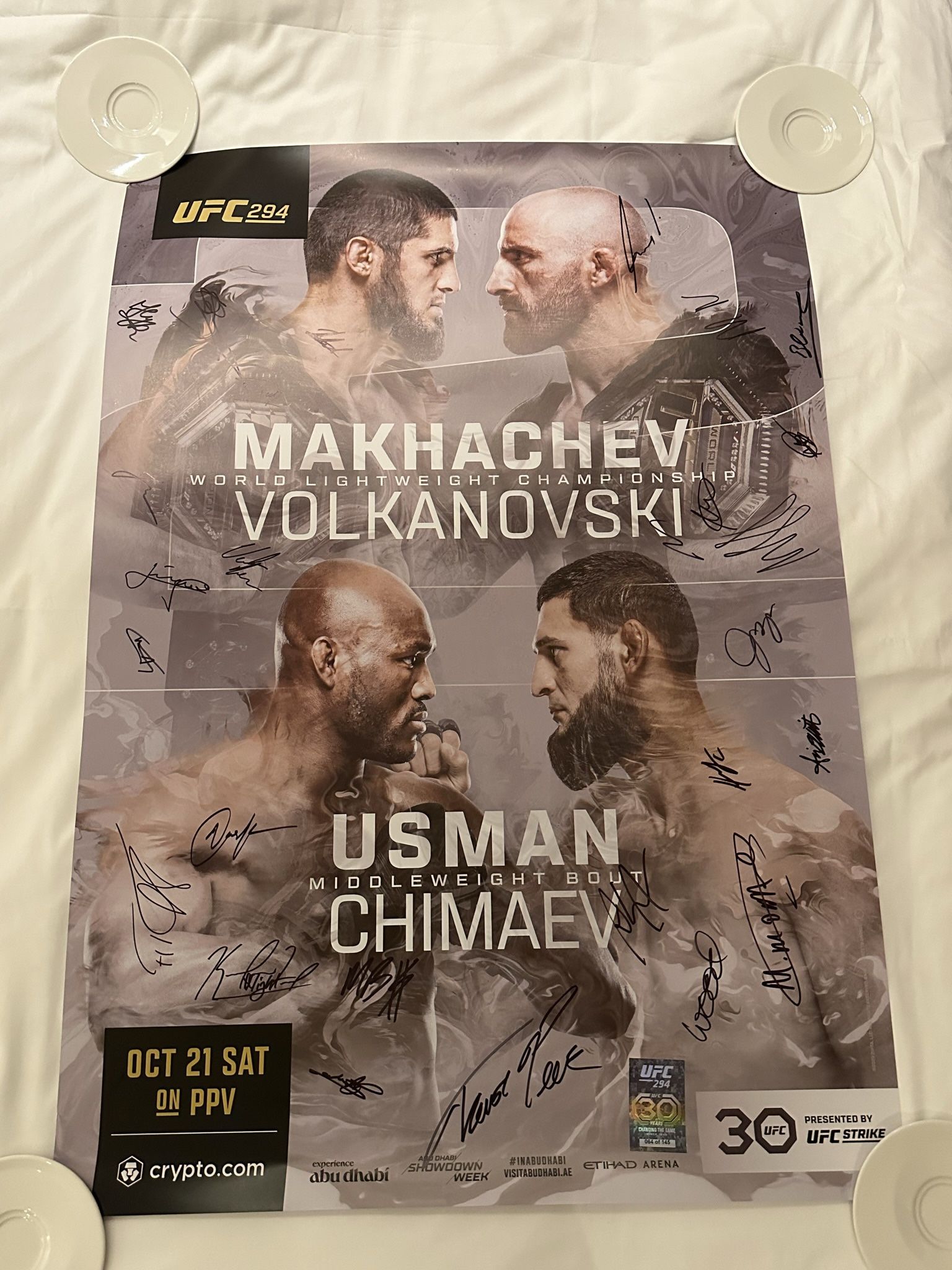 UFC 294 Fight Poster Signed By Entire Fight Card