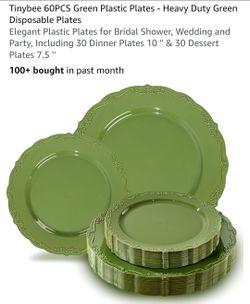 Tinybee 60-Piece Green Disposable Plastic Plates Set