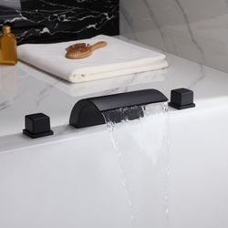 Waterfall Roman Tub Faucet Double Handle Brass Deck Mounted Faucet Matte Black