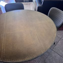 Penn Patchwork Bronze 42" Pedestal Base Dining Table And 4 Chairs (Pottery Barn/ Crate And Barrel)