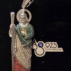 925 Silver Mexican Saint Religious Pendant