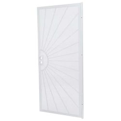 Unique Home Designs 36 in. x 80 in. Solana White Surface Mount Outswing Steel Security Door with Perforated Metal Screen 