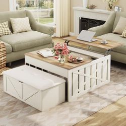 Coffee Table, 31.5 Lift Top Coffee Tables with Storage Hidden Compartment, Farmhouse Coffee Tables with Ottoman Bench, Center Table with Wooden Lift T