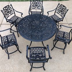 Outdoor Patio Furniture  Hanamint St Augustine Bar Height 6 Swivel Seat Dining Set- Lazy Susan Table