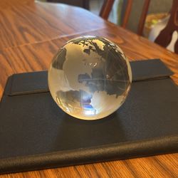 Etched Glass Planet Earth Paperweight